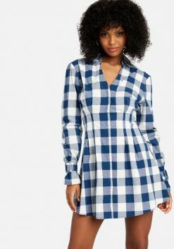 JUMP Print Shop Printed Check Poplin Shirt Dress