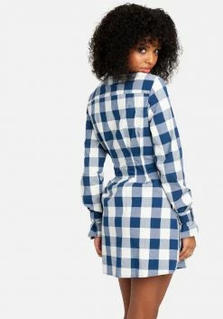 JUMP Print Shop Printed Check Poplin Shirt Dress