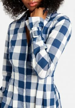 JUMP Print Shop Printed Check Poplin Shirt Dress