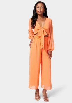 Tie Front Elastic Waist Jumpsuit