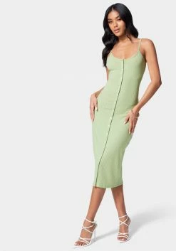 JUMP Button Front Rib Midi Dress
