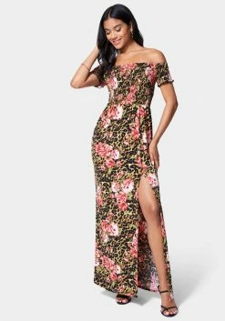 JUMP Night Out Off Shoulder Slit Maxi Dress