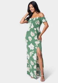 JUMP Off Shoulder Slit Maxi Dress Night Out