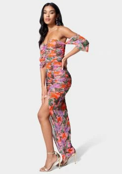 JUMP Clothing Printed Off Shoulder Mesh Gown
