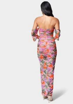 JUMP Clothing Printed Off Shoulder Mesh Gown