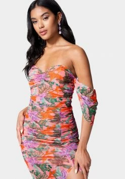 JUMP Clothing Printed Off Shoulder Mesh Gown
