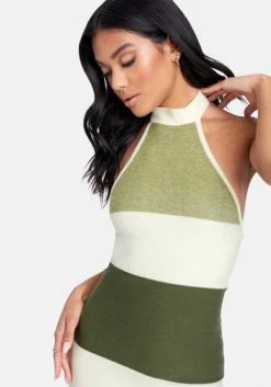 JUMP Print Shop Halter Neck Rib Midi Dress