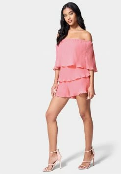 JUMP Tiered Ruffle Off Shoulder Romper