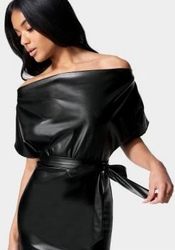 JUMP Bridal Dolman Sleeve Vegan Leather Pencil Dress