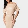 JUMP Dolman Sleeve Vegan Leather Pencil Dress Bridal