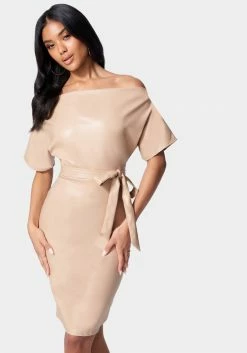JUMP Dolman Sleeve Vegan Leather Pencil Dress Bridal