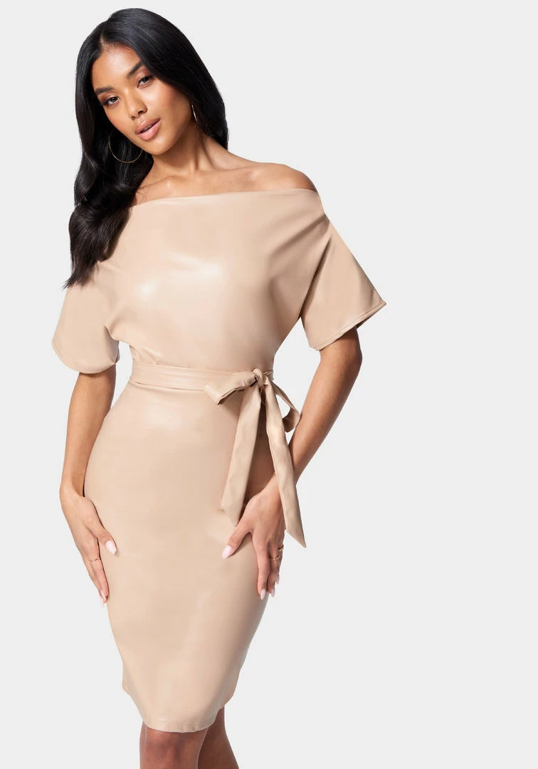 JUMP Dolman Sleeve Vegan Leather Pencil Dress Bridal 1 JUMP Dolman Sleeve Vegan Leather Pencil Dress Bridal