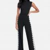 Lace Trim Mock Neck Jumpsuit