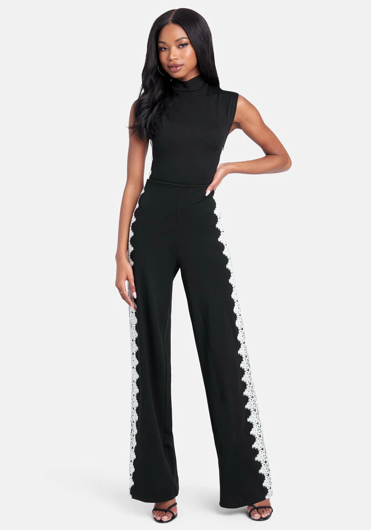 Lace Trim Mock Neck Jumpsuit 1 Lace Trim Mock Neck Jumpsuit