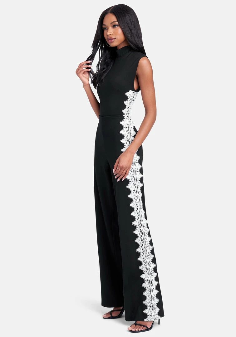 Lace Trim Mock Neck Jumpsuit 2 Lace Trim Mock Neck Jumpsuit