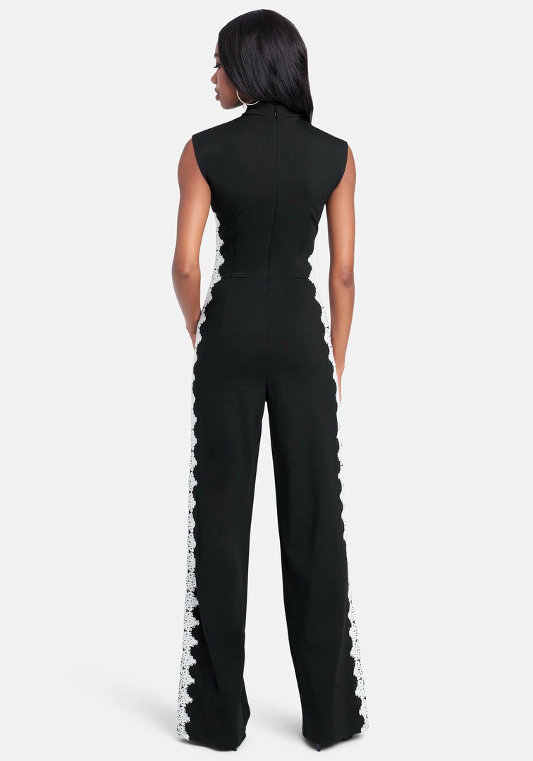 Lace Trim Mock Neck Jumpsuit 3 Lace Trim Mock Neck Jumpsuit