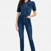 TC Button Front Slim Leg Denim Jumpsuit