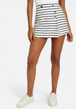 TC High Waist Button Detail Stripe Knit Skort