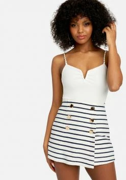 TC High Waist Button Detail Stripe Knit Skort
