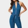 TC Festival Season Halter Neck Zip-Up Denim Jumpsuit