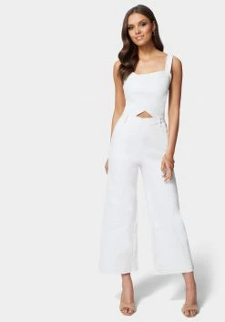 TC Side Cut Out Wide Leg Denim Jumpsuit
