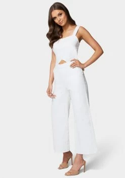 TC Side Cut Out Wide Leg Denim Jumpsuit