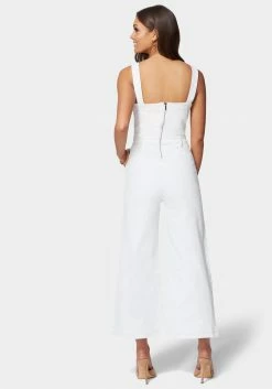 TC Side Cut Out Wide Leg Denim Jumpsuit