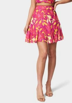 TC Festival Season Waistband Trim Detail Printed Flowy Godet Skirt