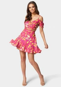 TC Festival Season Waistband Trim Detail Printed Flowy Godet Skirt