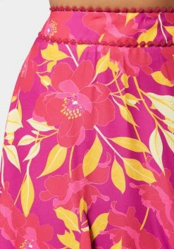 TC Festival Season Waistband Trim Detail Printed Flowy Godet Skirt