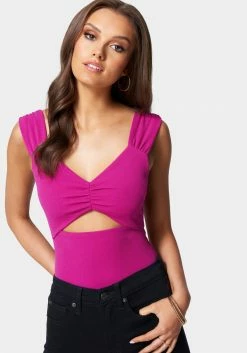 TC Festival Season Ruched Sleeve Cutout Detail Top