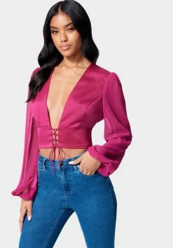 TC Lace Up V Neck Chiffon Top Festival Season