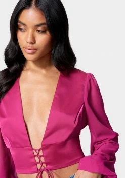 TC Lace Up V Neck Chiffon Top Festival Season