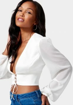 TC Festival Season Lace Up V Neck Chiffon Top