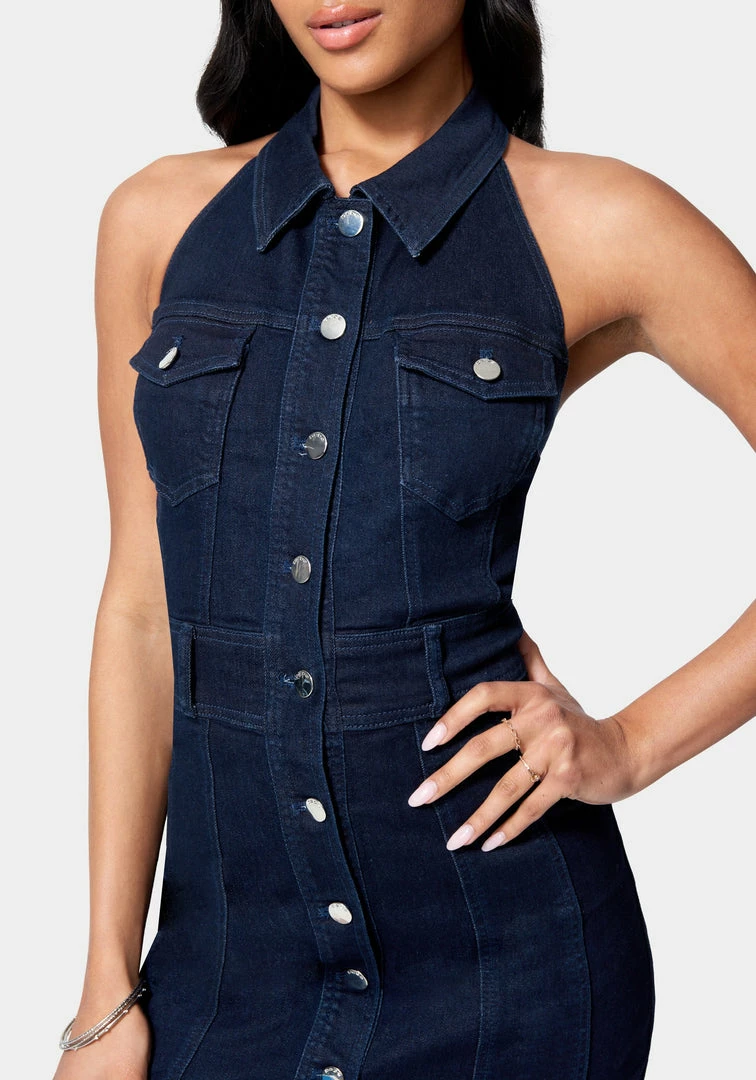 TC Halter Neck Button Up Denim Dress Festival Season 5 TC Halter Neck Button Up Denim Dress Festival Season