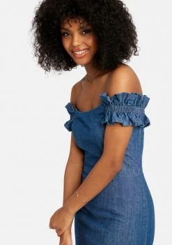 TC Festival Season Off Shoulder Ruffle Detail Denim Dress
