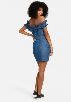 TC Festival Season Off Shoulder Ruffle Detail Denim Dress