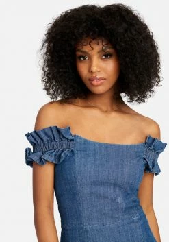 TC Festival Season Off Shoulder Ruffle Detail Denim Dress