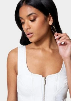 Contrast Stitching Zip Up Denim Top