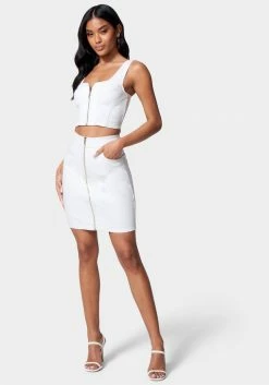 Contrast Stitching Zip Up Denim Skirt