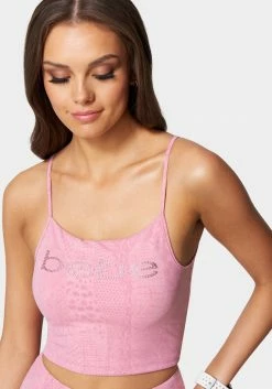 TC Bebe Logo Embossed Snakeskin Top