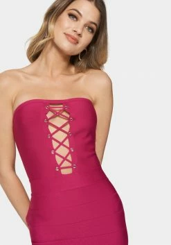 JUMP Bandage Dresses Bandage Lace-Up Strapless Dress