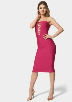 JUMP Bandage Dresses Bandage Lace-Up Strapless Dress