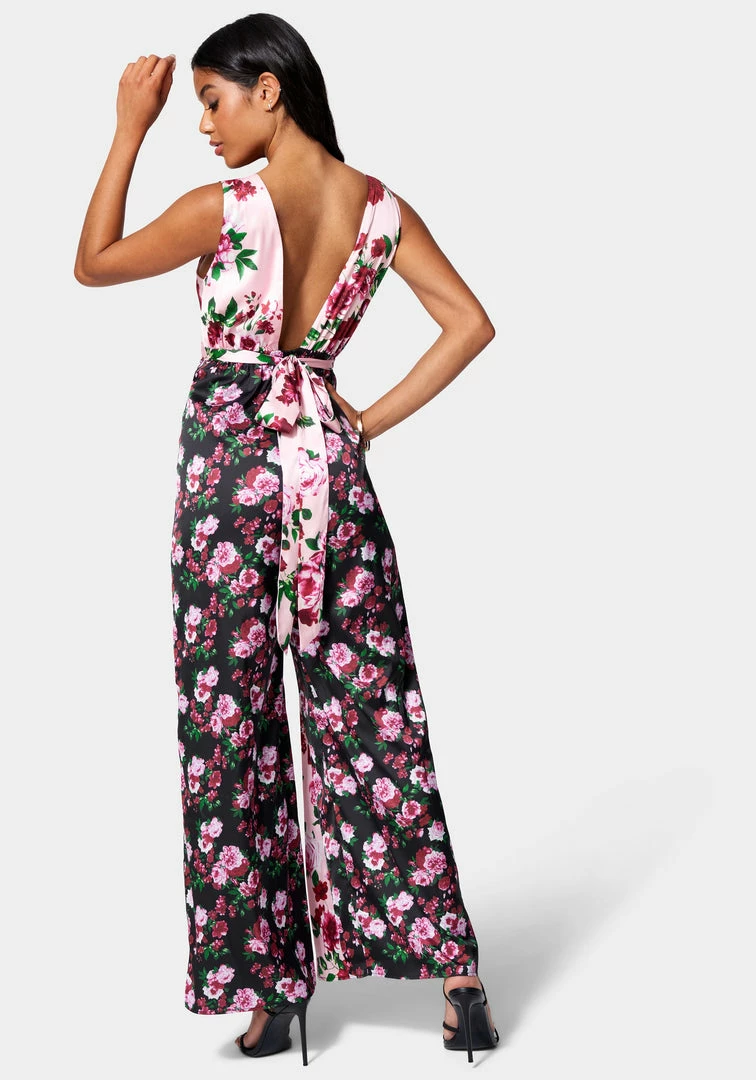 Printed Deep V Godet Leg Jumpsuit 3 Printed Deep V Godet Leg Jumpsuit