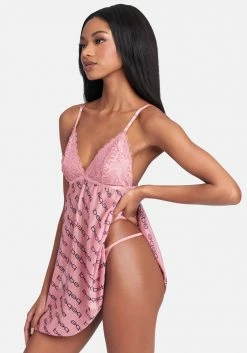 PPI Logo Bebe Lace & Mesh Babydoll Set