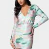 JUMP Printed Blouson Lurex Mini Dress Festival Season