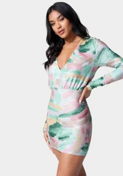JUMP Printed Blouson Lurex Mini Dress Festival Season