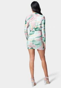 JUMP Printed Blouson Lurex Mini Dress Festival Season