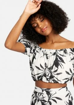 TC Print Shop Ruched Off Shoulder Top