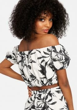 TC Print Shop Ruched Off Shoulder Top